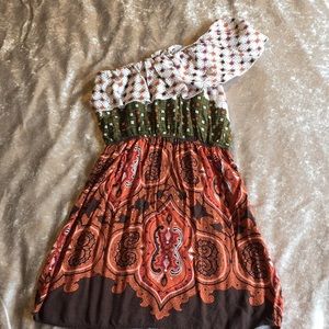One shoulder mini boho dress